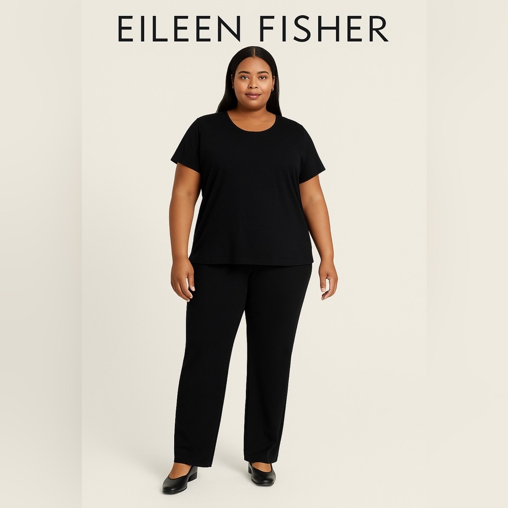 Eileen Fisher Black Straight-Leg Slacks Women’s XL – Classic Minimalist Pull-On